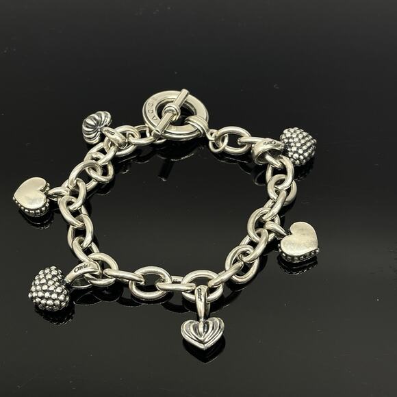 LAGOS Caviar Sterling Silver 6 Heart Charms Chain Link...